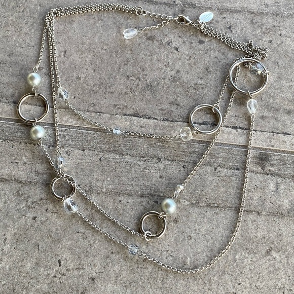 WHBM White House Black Market Necklace Silver Tone Three Strands Asymmetric - Picture 3 of 8